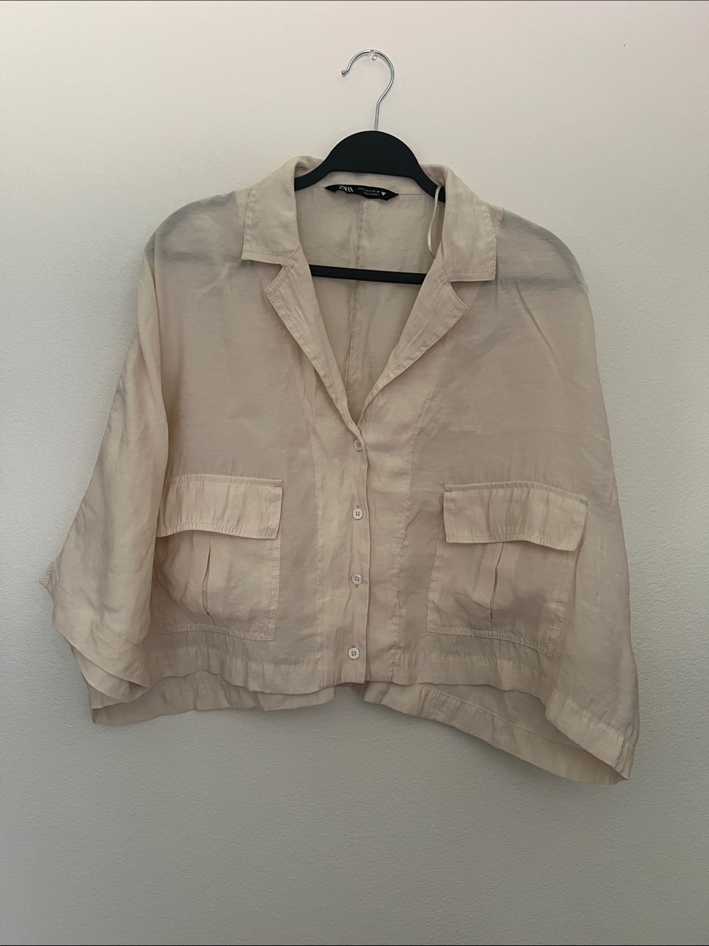 Zara Cream Button-Front Utility blouse with Flap Pockets